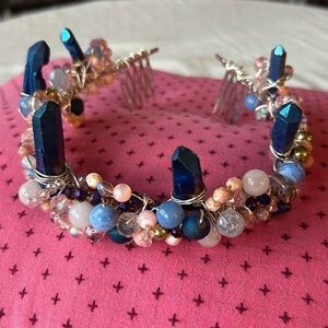 Pink & blue handmade crystal tiara
